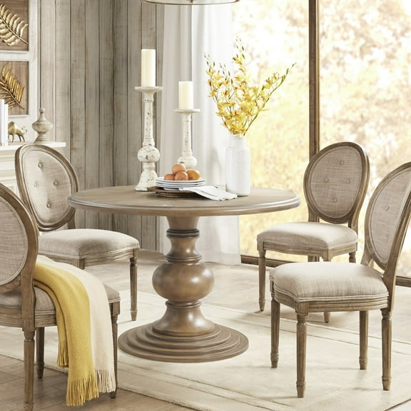 46" . Round Dining Table With Traditional Pedestal Base Charming Reclaimed Veneer And Stable