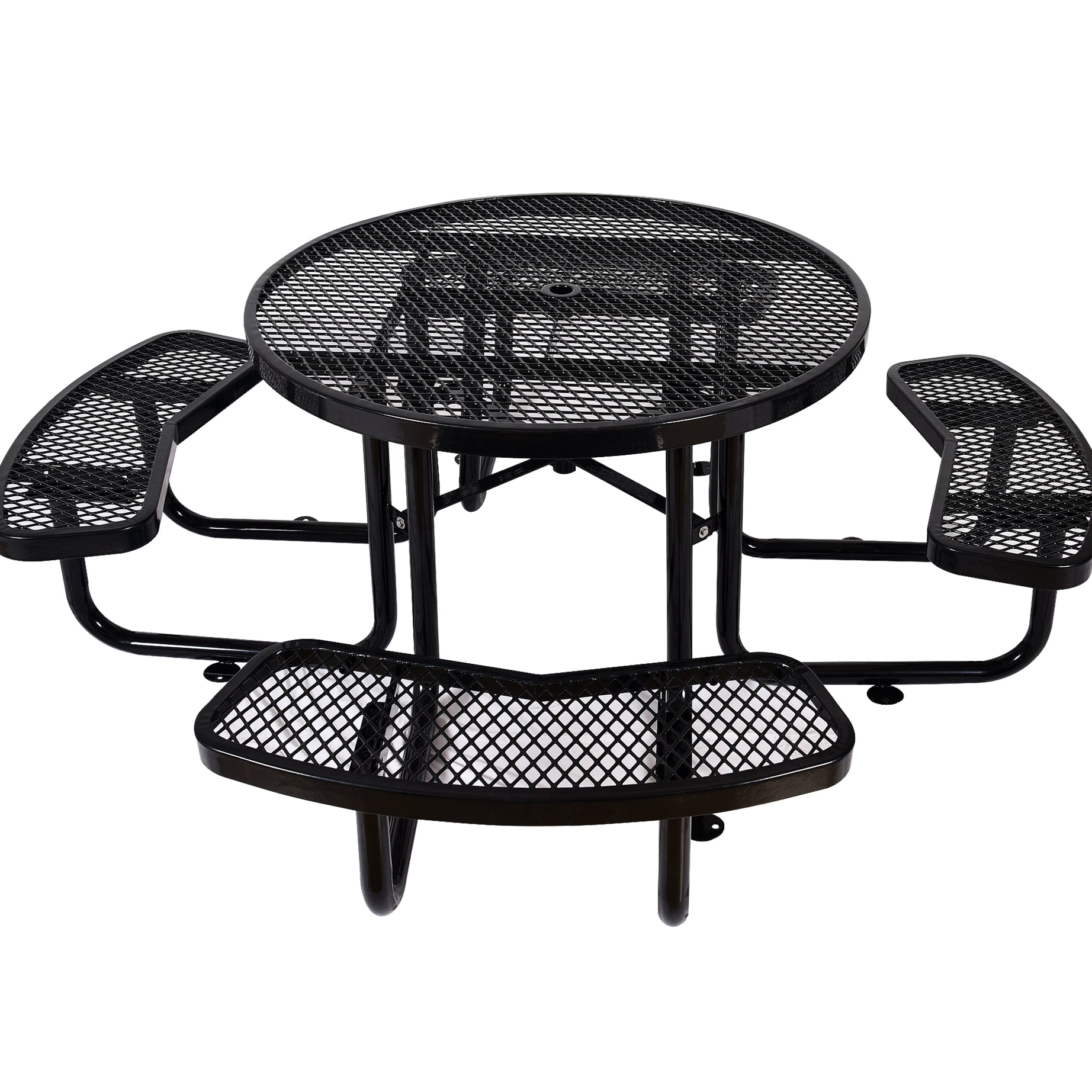 46" Round Heavy-duty Steel Picnic Table With Umbrella Pole Mount ...
