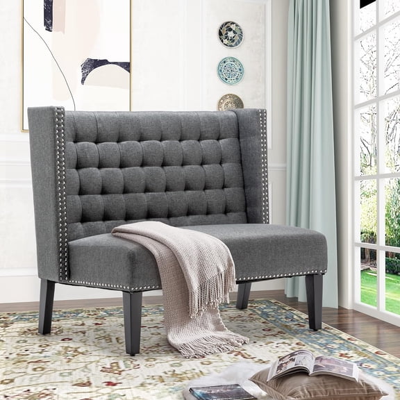 46" Small Modern Loveseat Settee Sofa 2-Seat Sofa Couch Tufted Love Seat Dining Bench with Nail Head Trim Back Banquette Sofas for Living Room Small Space Entryway Hallway Slate