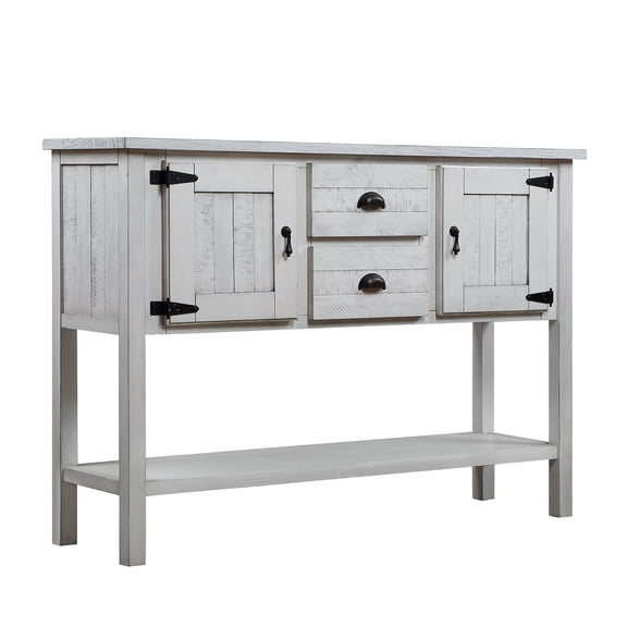 46" Solid Wood Sideboard Console Table with 2 Drawers & 2 Cabinets, Retro Storage Buffet Server with Bottom Shelf, for Living Room, Kitchen, Dining Room, Antique White