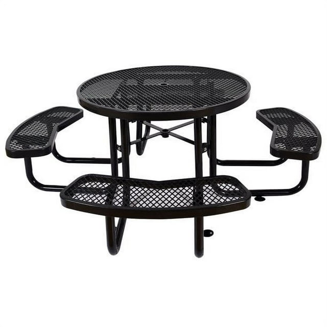 46" Steel Round Picnic Table, Expanded, Industrial Metal Outdoor Table Large Camping Picnic Tables for Backyard Poolside Dining Party Garden Patio Lawn Deck (Black)