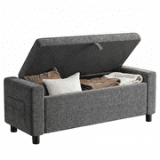 46" Storage Ottoman Bench, 3.14" Thicker Upholstered End of Bed Bench with Folding Cover, Side Pocket, 400lb Capacity, for Living Room, Bedroom, Dark Gray
