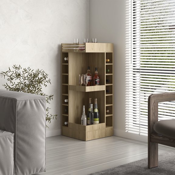 46" Tall Corner Bar Cabinet | Organize Bottles, Store Tools with Open Shelves in Dining
