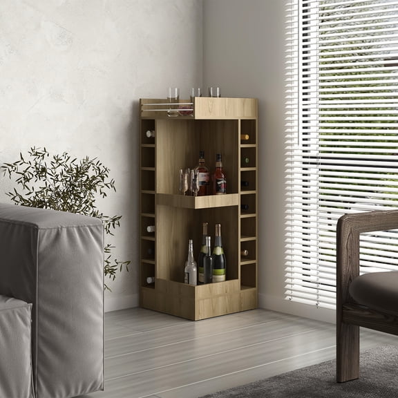 46" Tall Oak Corner Bar Storage / Keep Bar Essentials, Decorate Dining Room