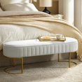 thumbnail image 1 of 46" Velvet Bench, Upholstered Entryway Bench End of Bed with Gold Legs, Bed Ottoman Bench for Bedroom Living Room Footrest Stools, Ivory, 1 of 8