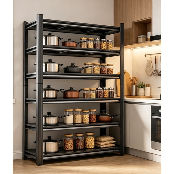 46"W Garage Shelving, 6-Tier Heavy Duty Shelving, 3500 lbs Capacity Garage Storage Shelves, Industrial Shelves for Heavy Tools and Equipment, Ideal for Garage, Basement, Black, 82"H x 46"W x 20"D