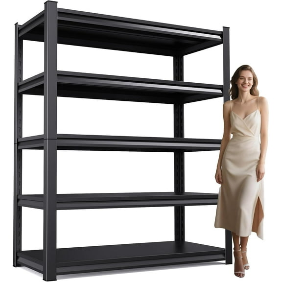 46" W Garage Shelving Heavy Duty Storage Shelves Adjustable Garage Shelves 5 Tier Metal Shelving Unit Utility Rack Shelf for Storage Kitchen Warehouse Pantry, Black 72 "H x 46" W x 19.7" D