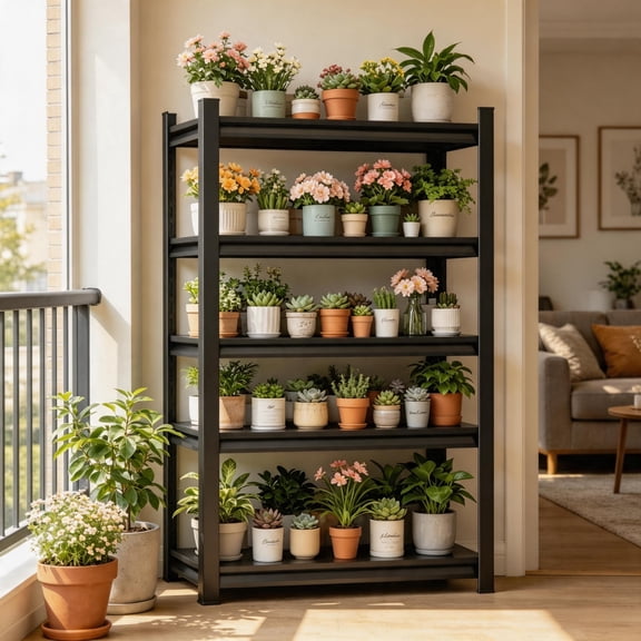 46"WFloral Storage Rack, Heavy-Duty Metal Home Storage, FreeStanding Green Plant Storage, Rust-Proof Adjustable Flower Pot Table, 3020lb, Thickened Panel, Easy Asssemble for Balcony & Storage