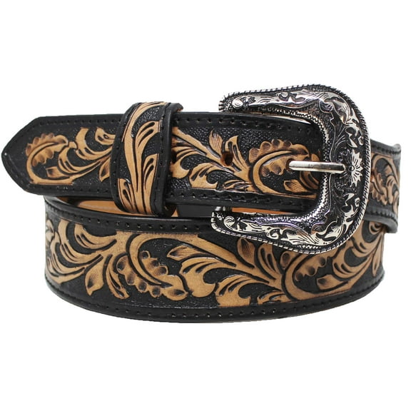 46  Western 1-3/4" Tapered Antique Floral Tooled Full-Grain Leather Belt 26RS53T