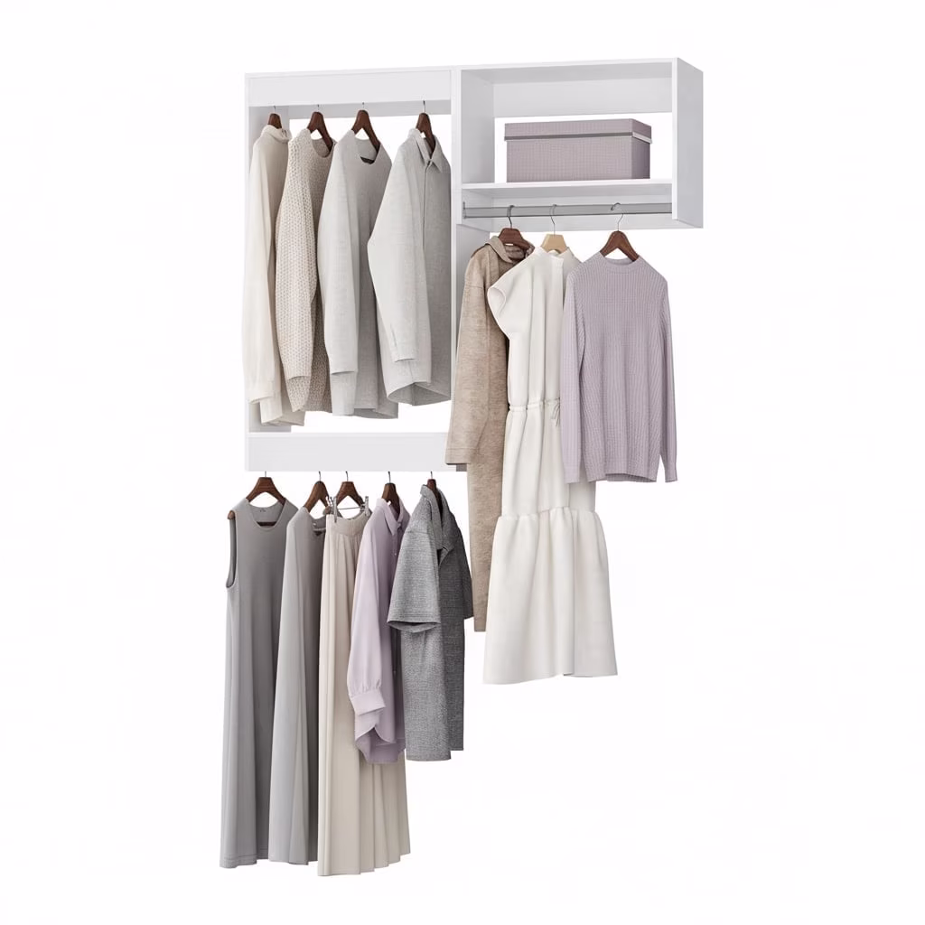 46" Wide Wall Mounted Organizer Closet, Wood Closet Storage Unit for Walk In Closets, Bedroom Wardrobe Organizer Kit, White
