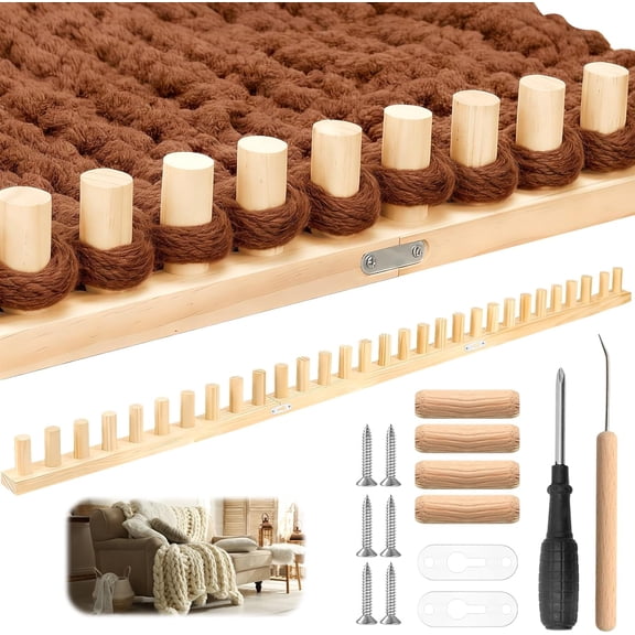 46" Wooden Chunky Blanket Loom Includes Crochet Hooks, Adjustable Blanket Loom Knitting for Chunky Blanket Yarn, Hand Knitting Loom for Beginner, No Needles or Other Tools Required