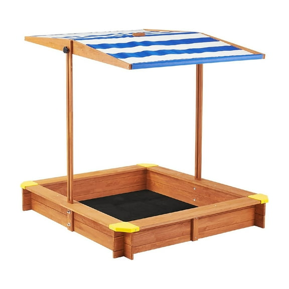 46" Wooden Sandbox with Adjustable Canopy - Outdoor Cedar Sandpit with Cover for Backyard Play