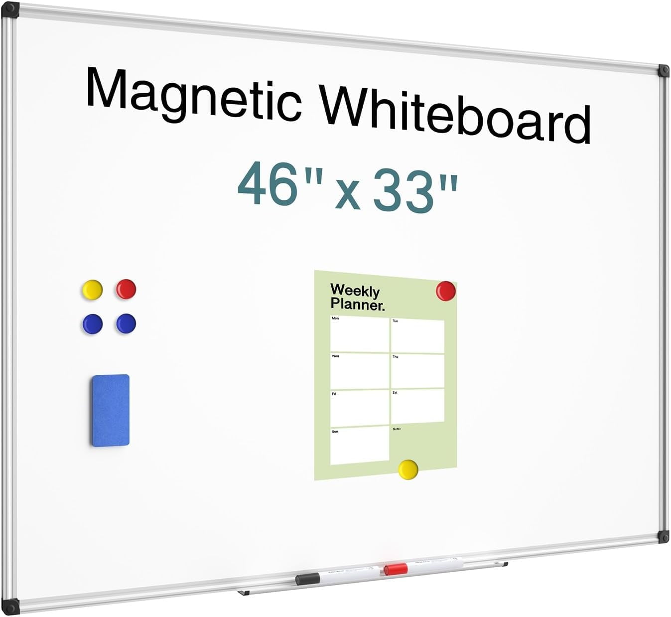 46" X 33" Magnetic Dry Erase Whiteboard Aluminum Frame, Hanging Whiteboard for Home, School, Office, Kitchen