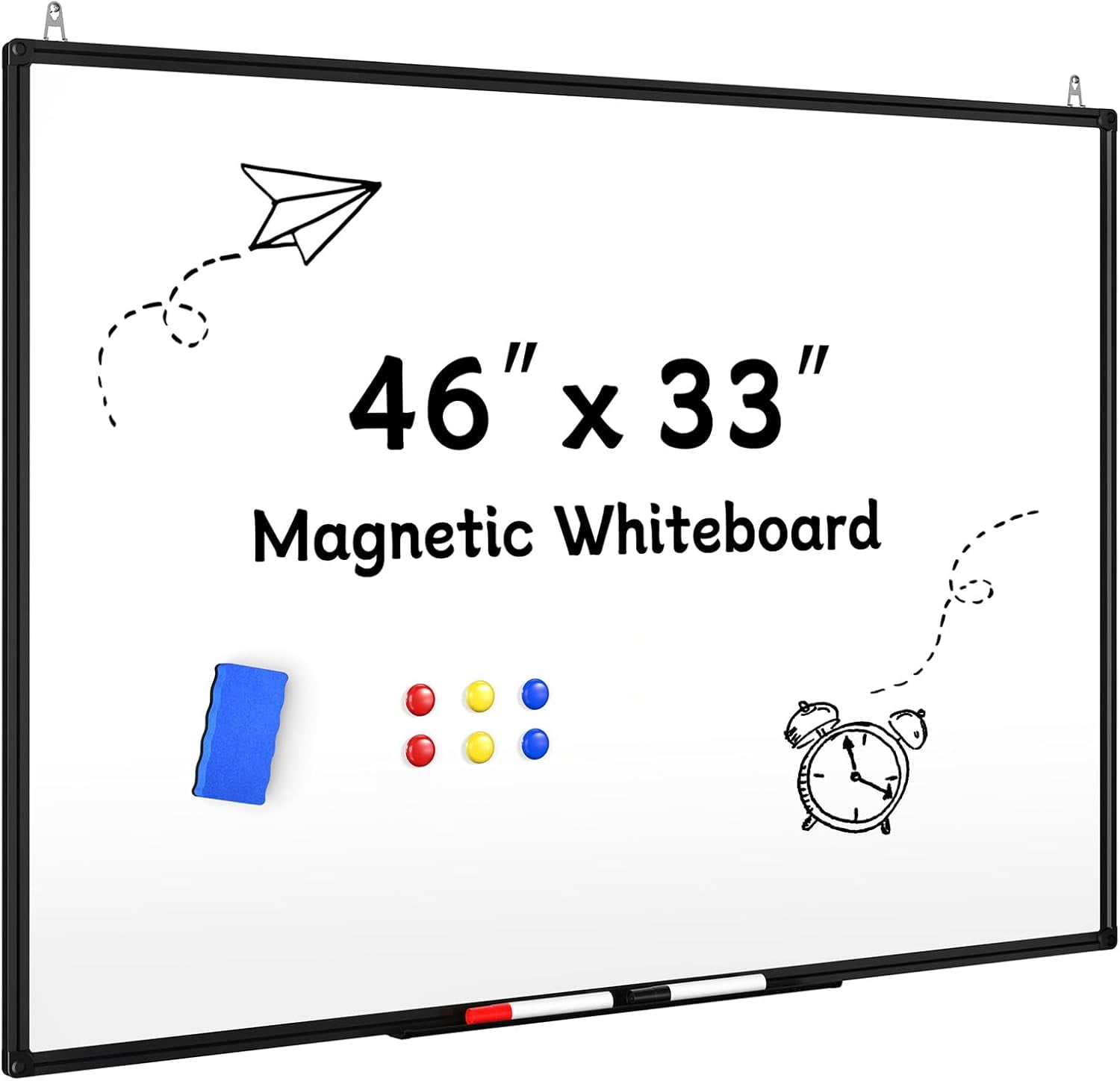 46" X 33" Magnetic Dry Erase Whiteboard with Black Aluminum Frame, Hanging Whiteboard for Home, School, Office, Kitchen