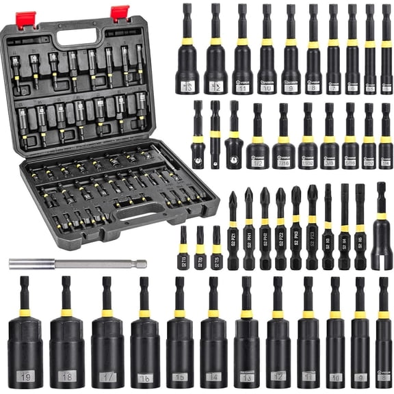 46 count Nut Driver Set for Impact Drill, and Deep Nut Drivers, Metric & Nut Drivers, Wing Nut Driver, Bit Extension, 1/4 Quick Change and Phillips Hex Bit