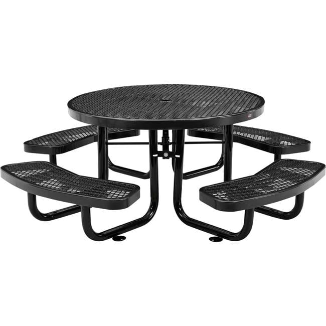 46 in. Black Steel Round Outdoor Picnic Table with Thermoplastic Coating