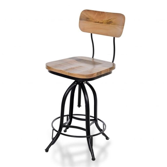 46 in. Natural Steel Swivel Low Back Adjustable Height Bar Chair with Footrest, Brown