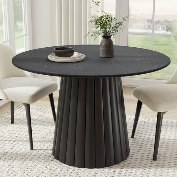 46 in. Soild Wood Black Dining Table Round Kitchen Table