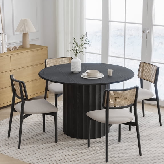 46 in. Soild Wood Black Dining Table Round Kitchen Table