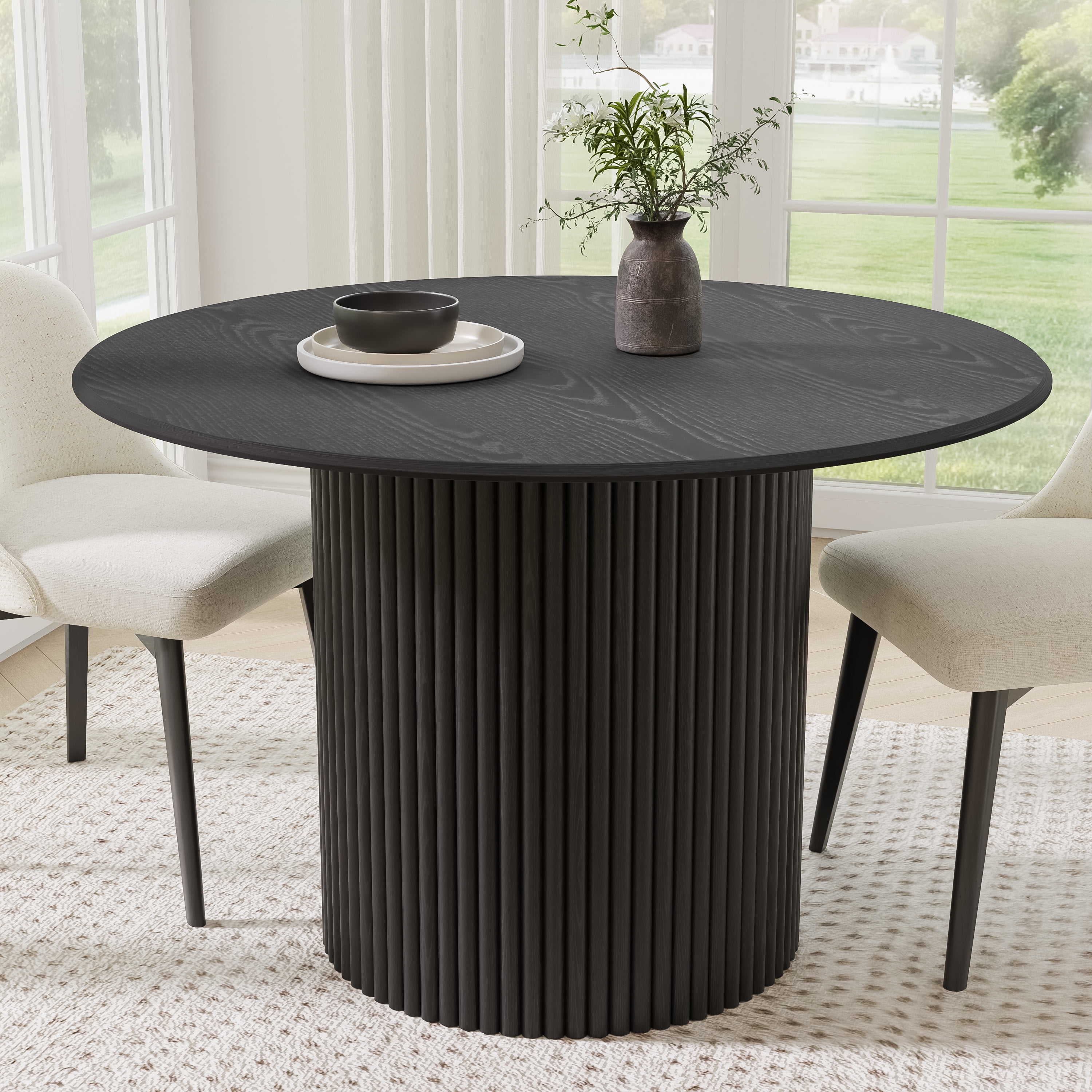 46 in. Soild Wood Black Dining Table Round Kitchen Table