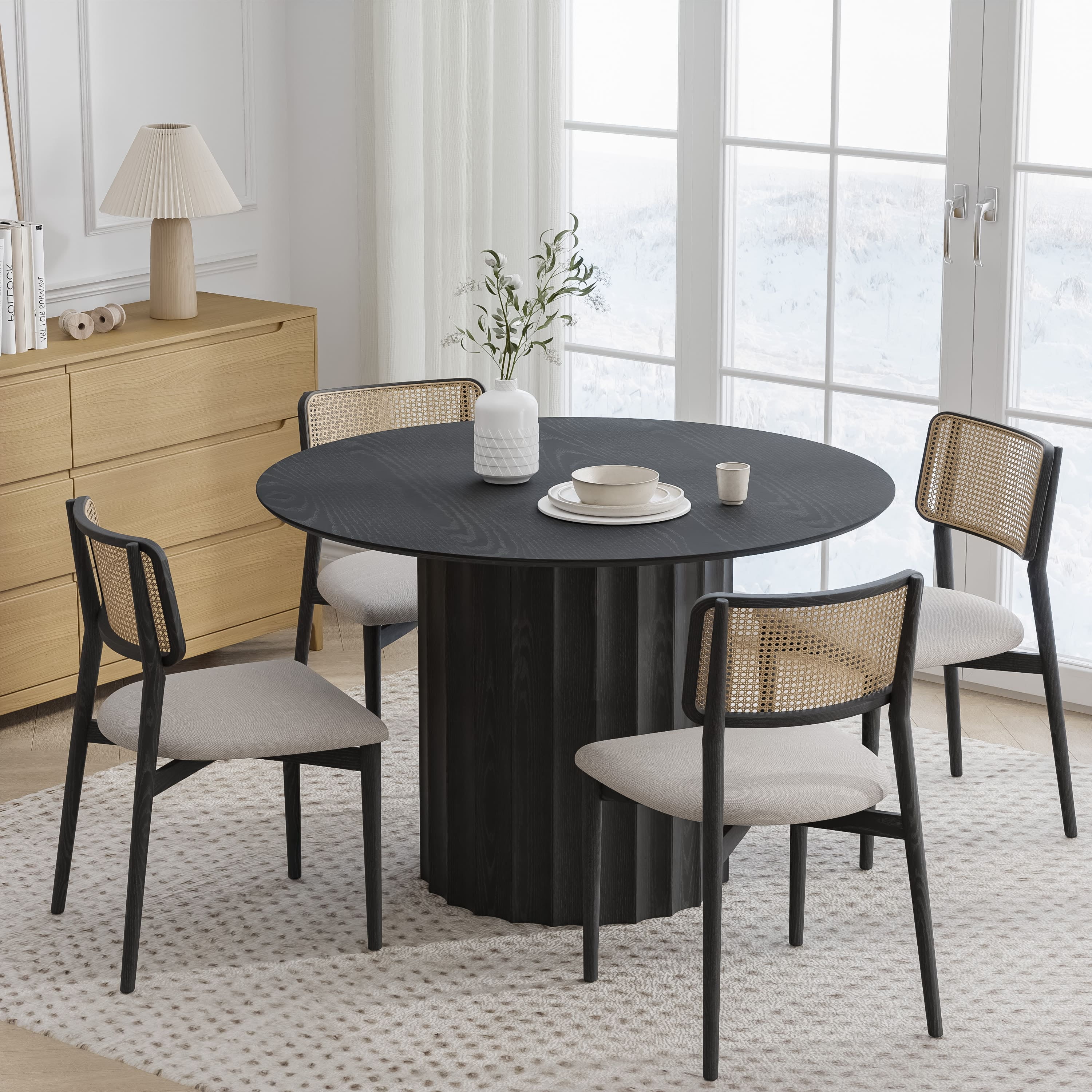 46 in. Soild Wood Black Dining Table Round Kitchen Table