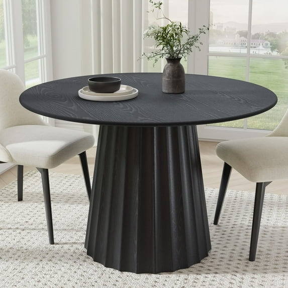 46 in. Soild Wood Black Dining Table Round Kitchen Table