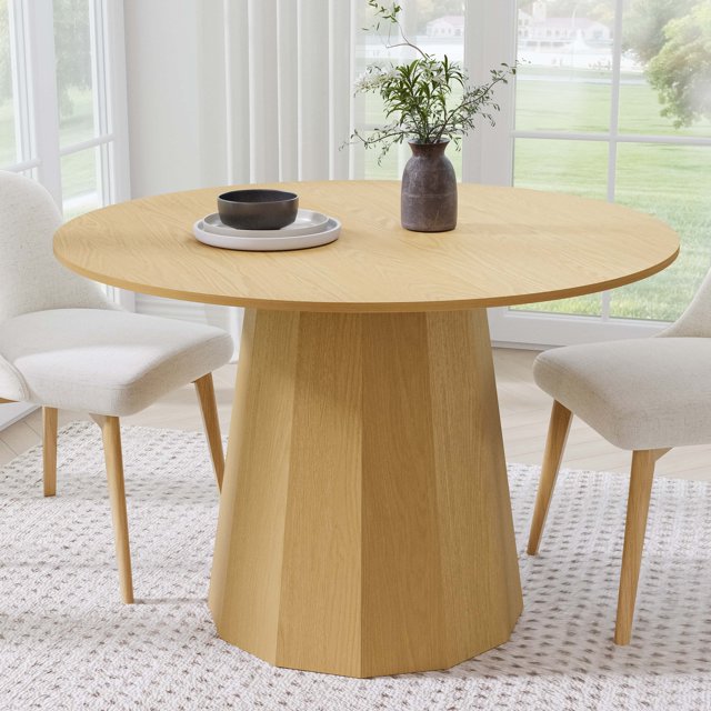 46 in. Soild Wood Natural Oak Dining Table Round Kitchen Table