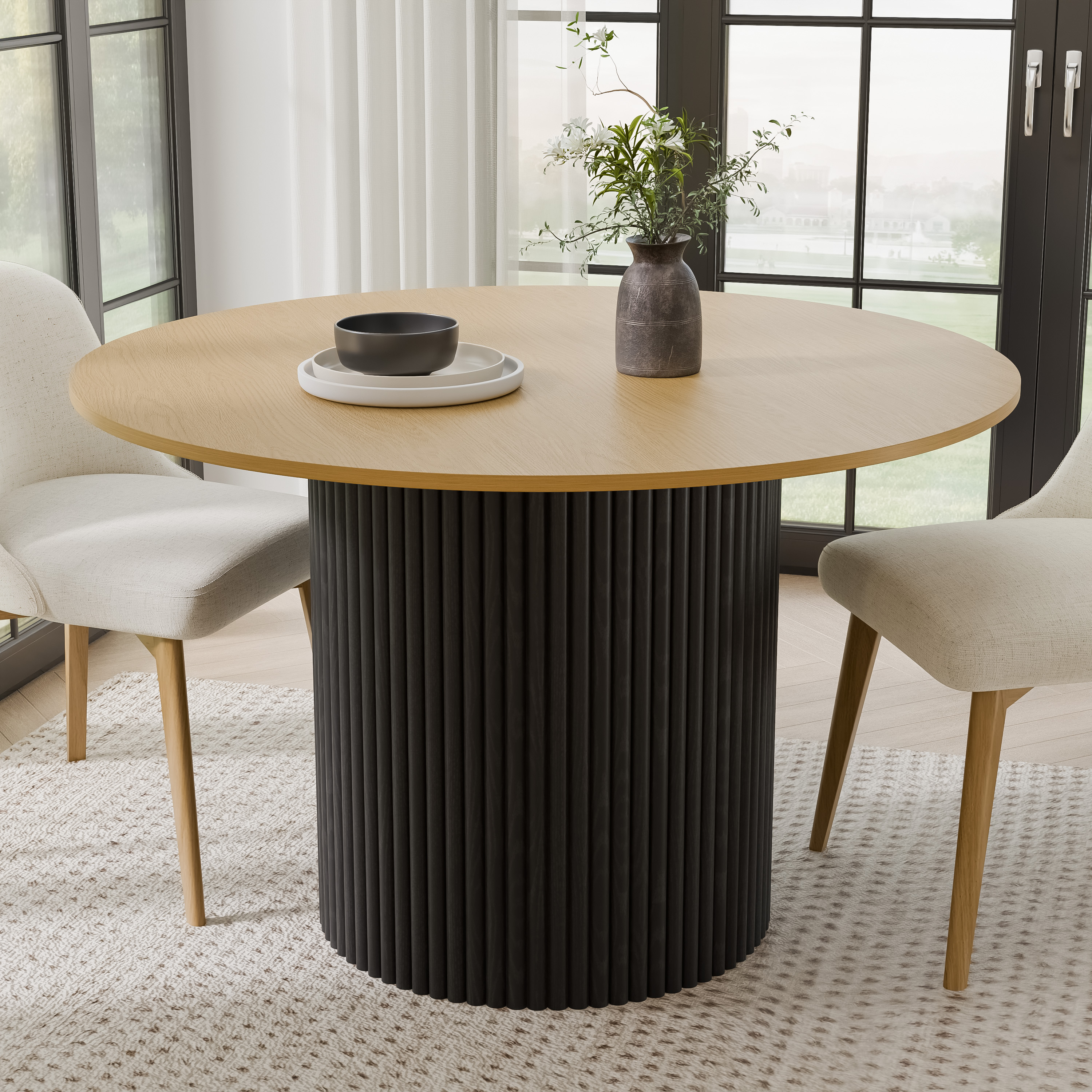 46 in. Soild Wood Natural Oak Dining Table Round Kitchen Table ...