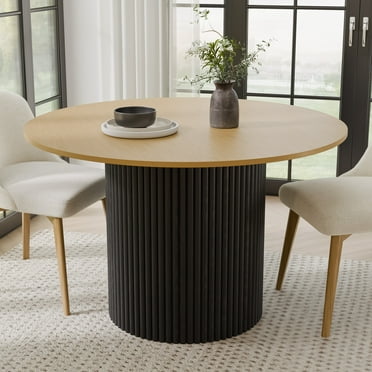 46 in. Soild Wood Natural Oak Dining Table Round Kitchen Table