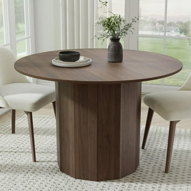 Dovelina 46 in. Soild Wood Walnut Dining Table Round Kitchen Table