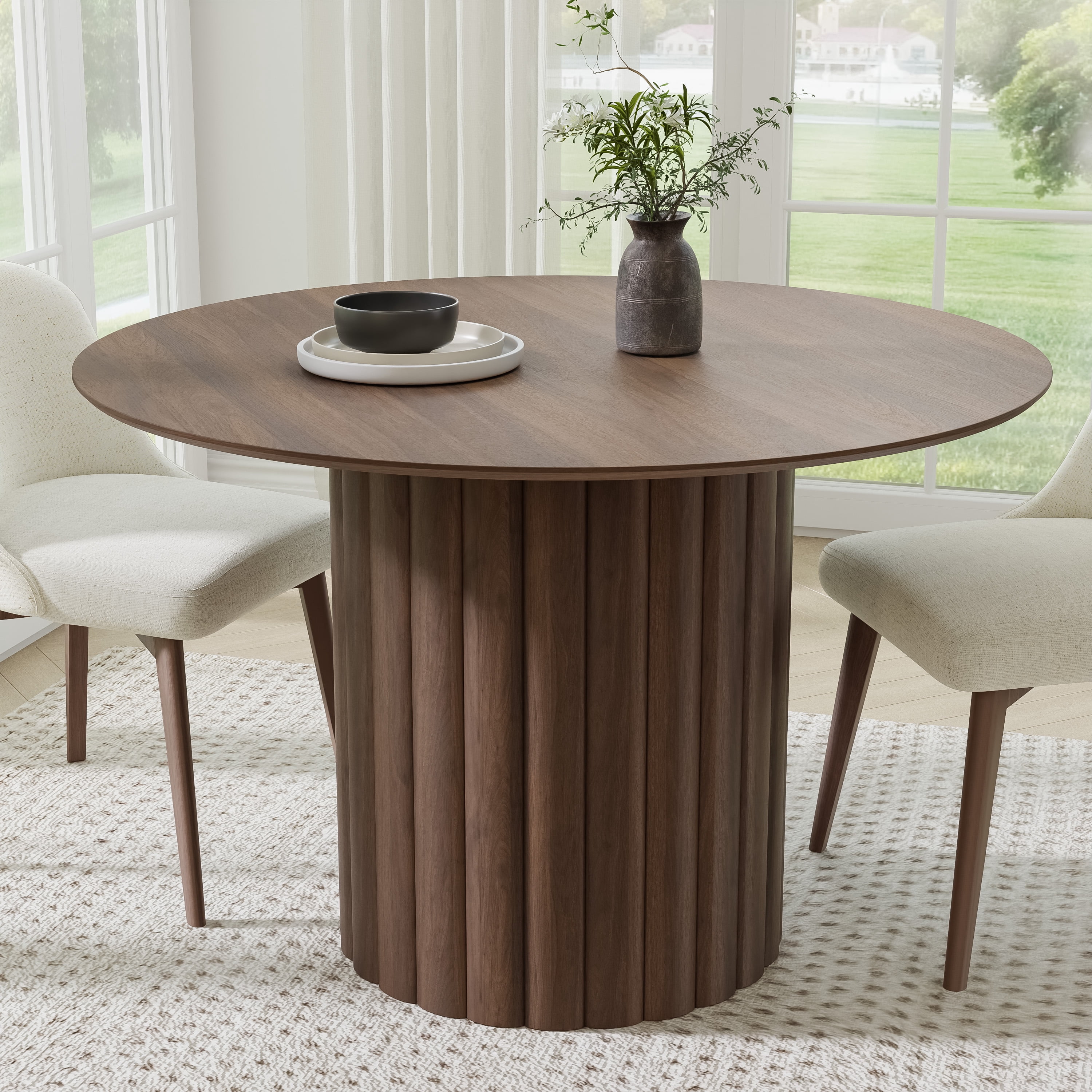 46 in. Soild Wood Walnut Dining Table Round Kitchen Table