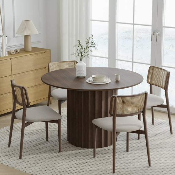 46 in. Soild Wood Walnut Dining Table Round Kitchen Table