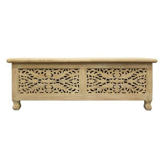 46 in. Solid Carved Wood Scroll Bench with Flip Top, Antique White
