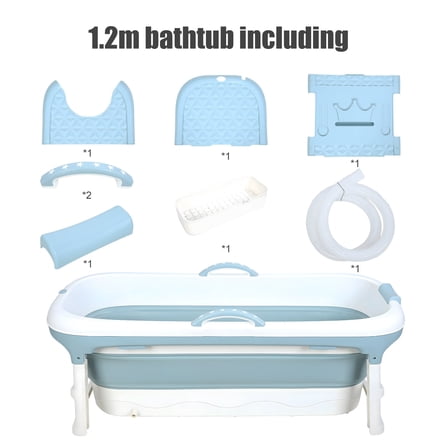 46 inch Foldable Bathtub, Portable Bathtub for Adult Kids, Large Collapsible Tub, Freestanding Surround Collapsible Bathtub, Effortless Folding Bathtub, Hot Bath, Ice Bath Blue