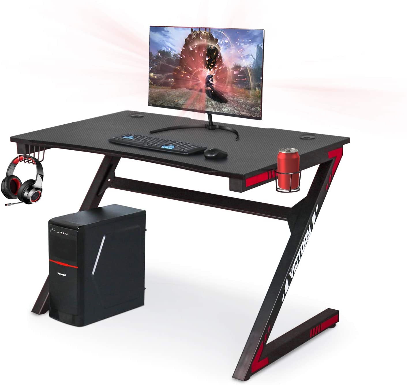 46 inch Large Gaming Computer Desk Z Shape Black Racing Table
