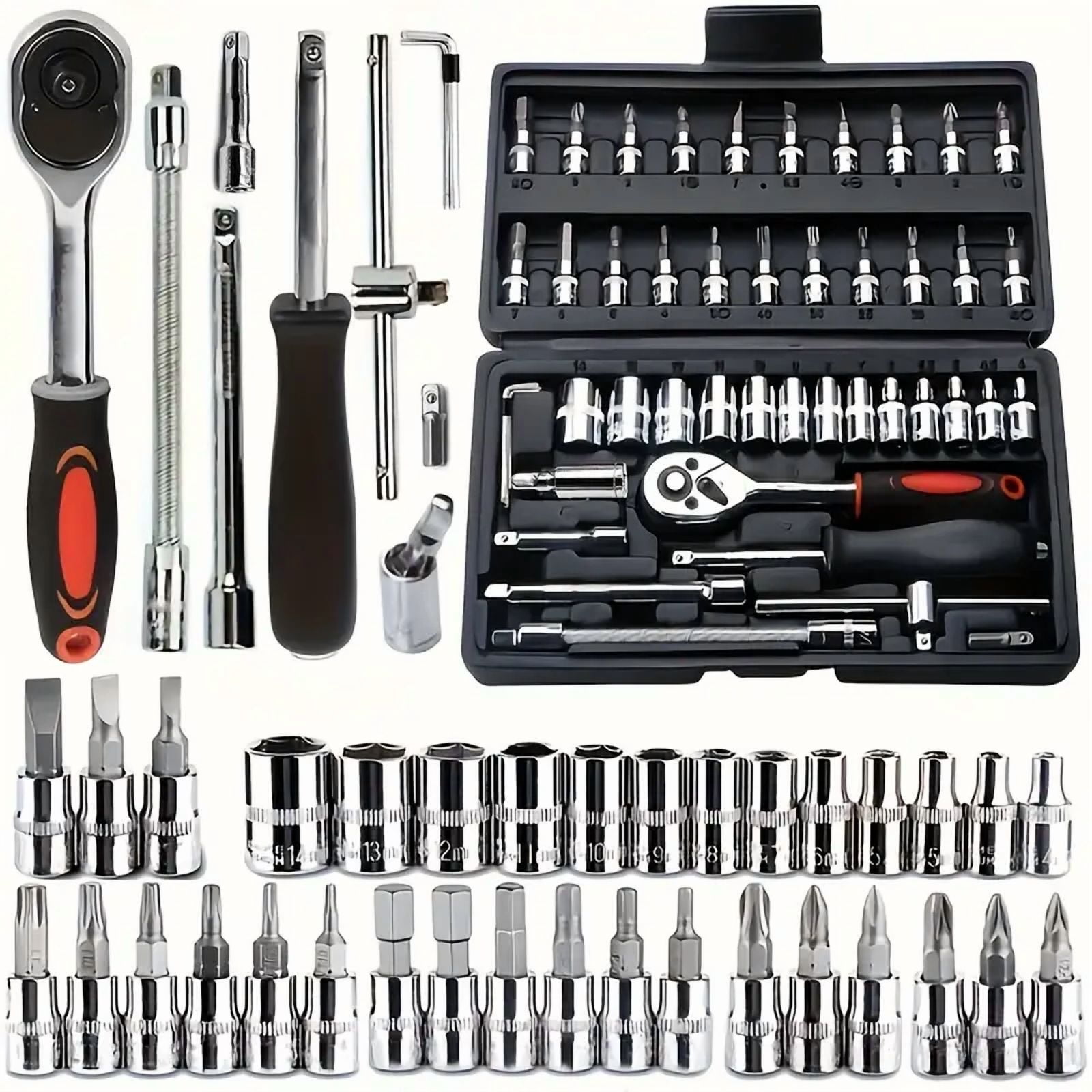46 piece car repair tool kit: ratchet torque wrench, wrench ...