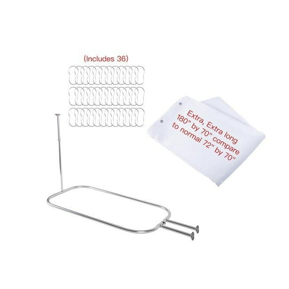 46 x 22 in. Rustproof Aluminum Hoop Oval Shower Rod with Ceiling Support for Clawfoot Tub, Polished Chrome & White