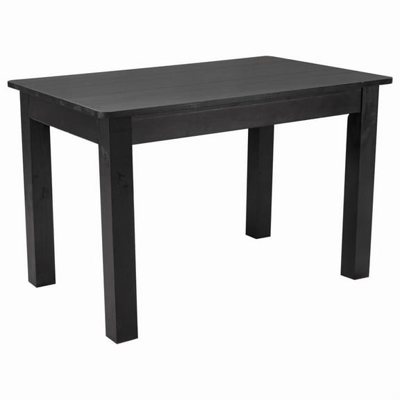 46" x 30" Rectangular Solid Pine Farm Dining Table in Black Wash Finish