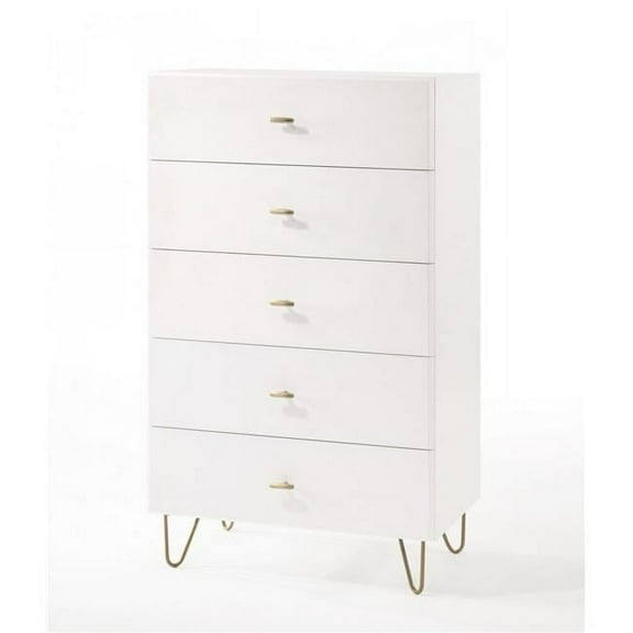46 x 30 x 19 in. White Manufactured Wood Five Drawers Standard Chest