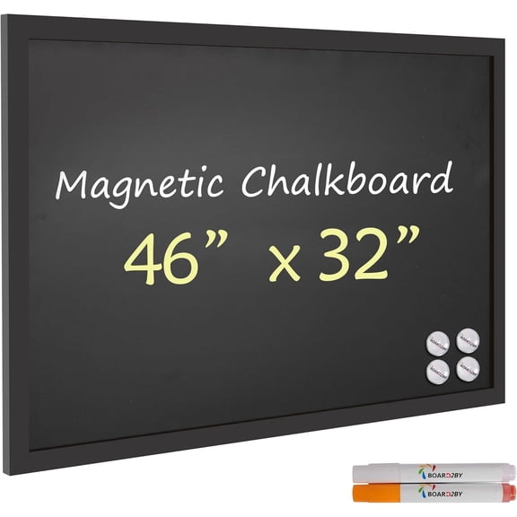 VividGreen 46" x 32" Magnetic Wall Chalkboard, Rustic Wood Frame, Black