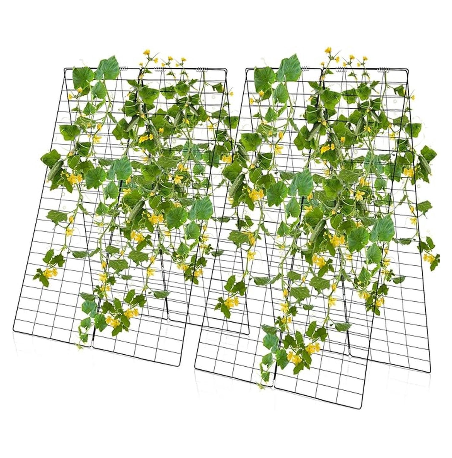 46 x 34 Inch Cucumber Trellis for Garden, 8 PCS Foldable A-Shape Plant Support W/18 Clips, 16 Ground Stakes, 8 Spiral Connectors, 12 Cable Tie, Tie, Garden Trellis for Climbing Plants
