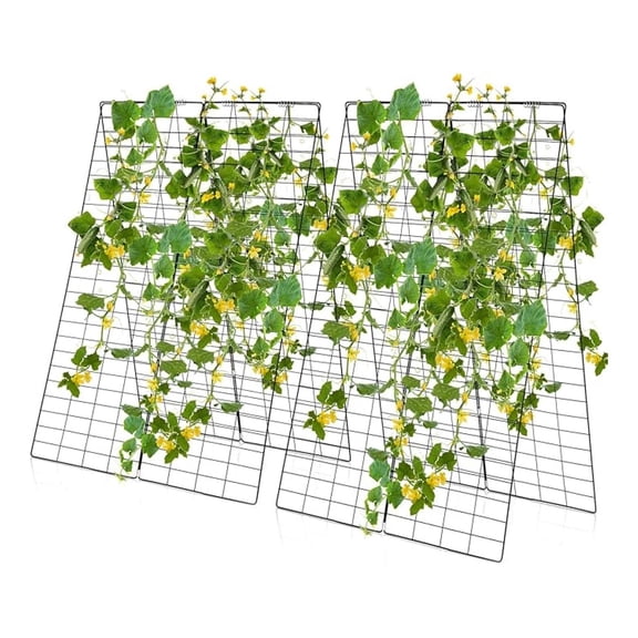46 x 34 Inch Cucumber Trellis for Garden, 8 PCS Foldable A-Shape Plant Support W/18 Clips, 16 Ground Stakes, 8 Spiral Connectors, 12 Cable Tie, Tie, Garden Trellis for Climbing Plants