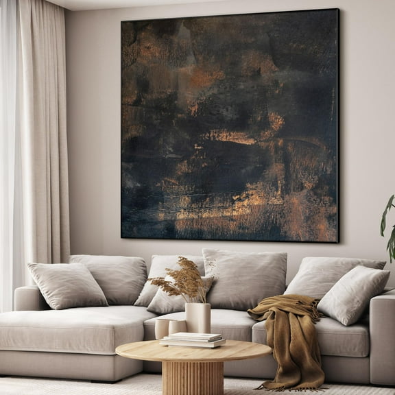 46"x46" XL Framed Wall Art - Decor Rustic Industrial Dark Abstract (Frame Assembly Required)