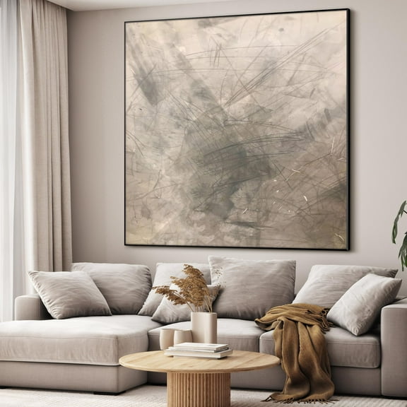 46"x46" XL Framed Wall Art - Decor Subtle Gray and Beige Scratch (Frame Assembly Required)