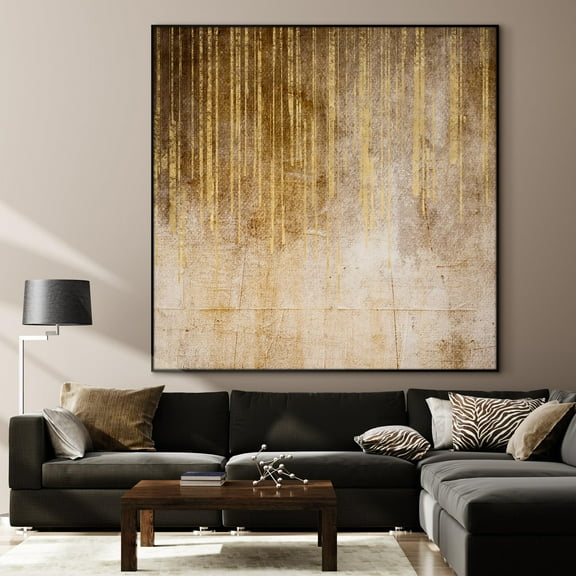 46"x46" XL Framed Wall Art - Gold Dripping Abstract Luxe Metallic (Frame Assembly Required)