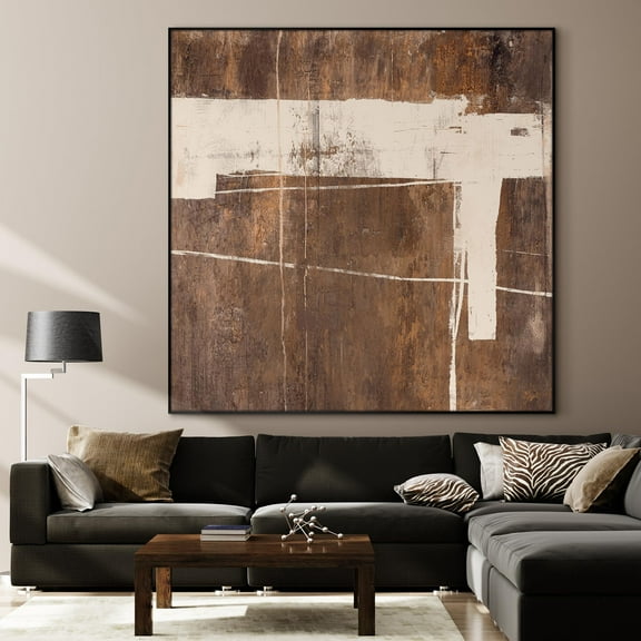 46"x46" XL Framed Wall Art - Rustic Brown and Beige Modern Design (Frame Assembly Required)