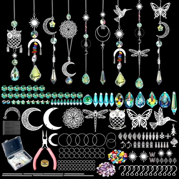 460 PCS DIY Crystal Suncatcher Craft Kit - Rainbow Maker Hanging Sun Catchers with Hooks Chains Colorful Prism Pendants for Window Garden Home Decor Wedding Birthday Gifts