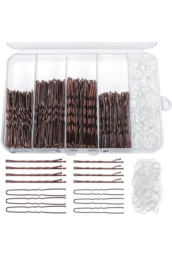 460 count Hair Pins Hair Rubbers Kit, 220 count 2 Size Bobby Pins and U Shaped Bun Pins for Women Girls with 240 Hair Rubbers and Storage Box Wedding Hairstyles (Brown)