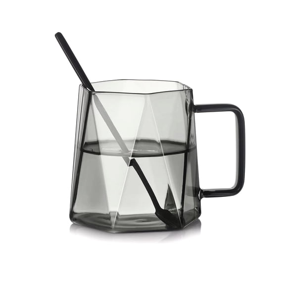 460ML Large Glass Coffee Creative Design Cup Home Coffee Polygonal Cup Oatmeal Cup Breakfast Cup Office Retro Large Caliber