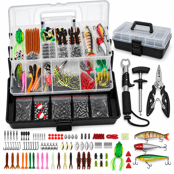 PANADVENTURE 460 Pcs Fishing Lures Kit, Complete Freshwater Tackle Box with Spoon Lures, Soft Plastic Worms and Baits for Bass, Trout and Salmon